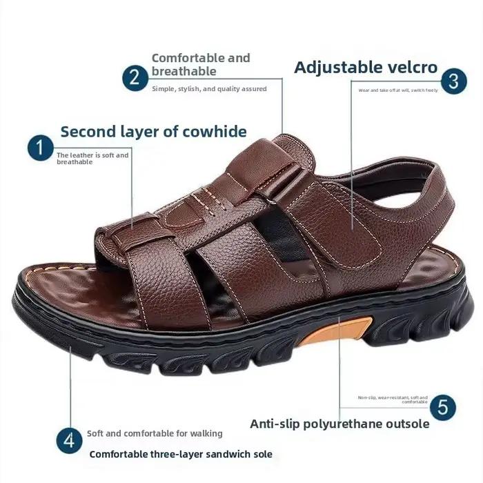 Sandales classiques pour hommes, nouvelles chaussures de plage, sandales romaines rétro pour hommes, sandales en cuir véritable, sandales de sport à la mode pour hommes, taille 38-46