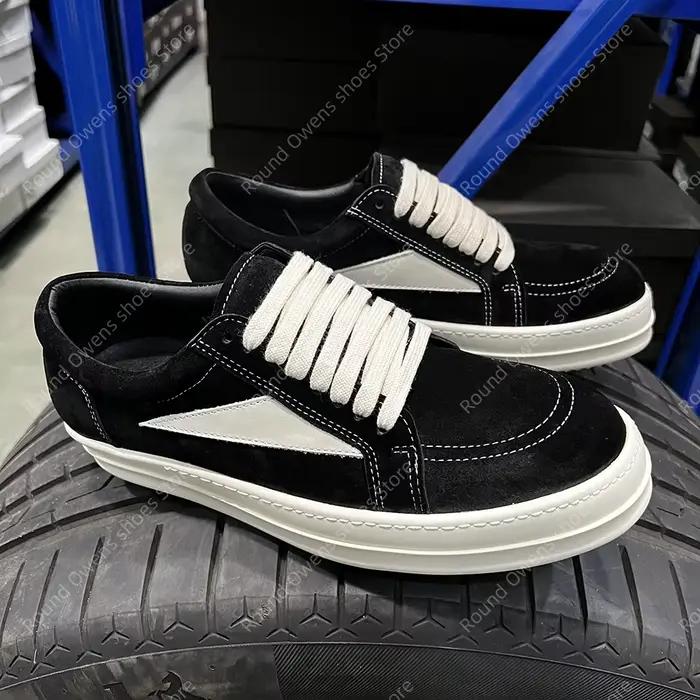 Chaussures décontractées d'extérieur hommes en cuir véritable daim noir 2025 nouvelle semelle épaisse à lacets ombre foncée Ro Hip-hop rue femmes baskets plates