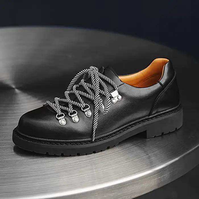 Chaussures en cuir véritable hommes Derbys printemps automne marque plate chaussures pour homme chaussures noires Cool mode Style grande taille 45 D616