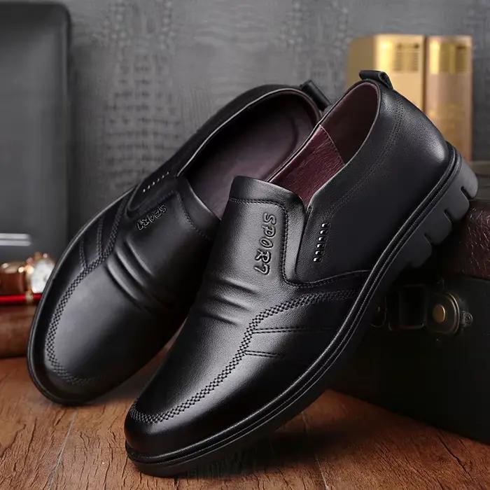 Chaussures d'affaires pour hommes en cuir souple, confortables, à enfiler, décontractées, respirantes, antidérapantes, à talon plat, bout rond, semelle extérieure en EVA