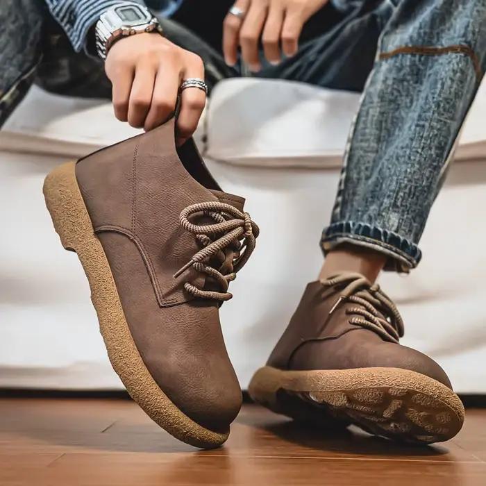 Chaussures d'extérieur en cuir pour hommes, décontractées, Style britannique, bottines montantes de haute qualité, bottes de travail, baskets de marche confortables