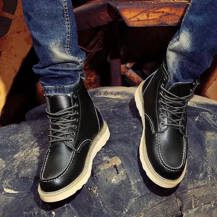 Bottines de Cowboy à lacets en cuir véritable pour hommes