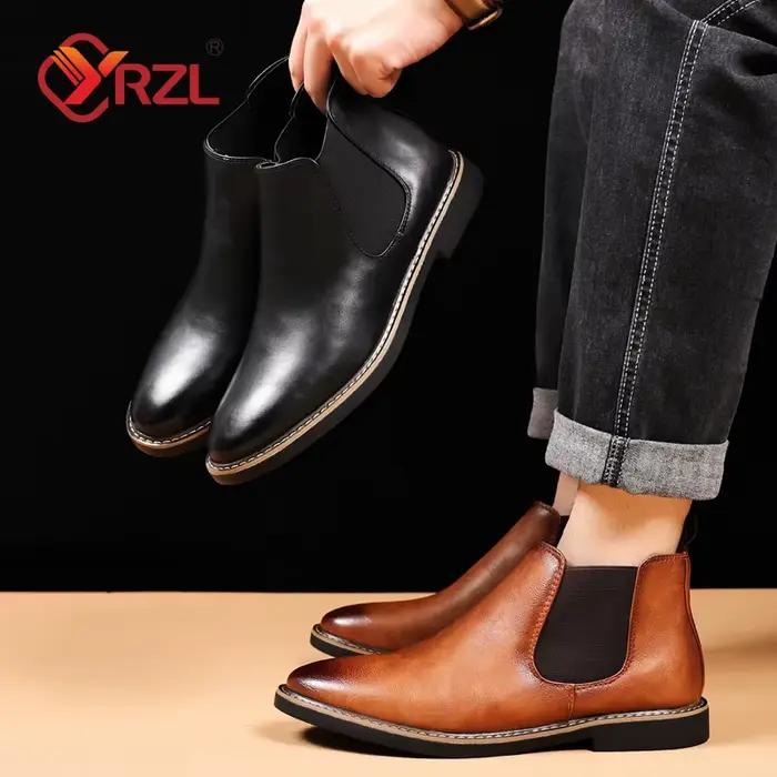 Bottes Chelsea YRZL en synthétique pour homme, style rétro, confortables, étanches, hauteur de cheville, talon bas, bout pointu, ajustement parfait, pour printemps automne, occassions variées