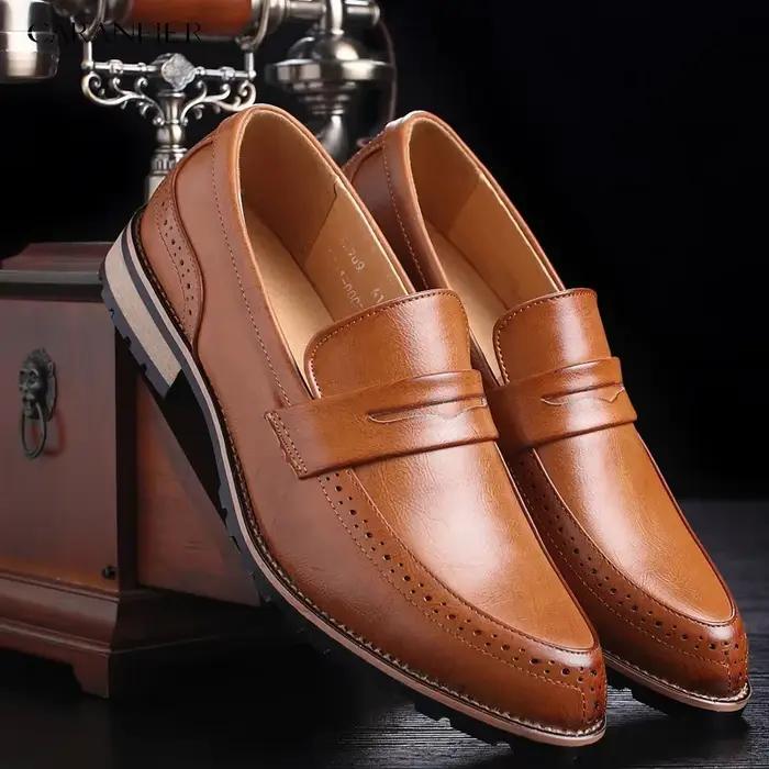CARANFIER chaussures habillées pour hommes PU bureau d'affaires solide confortable bout pointu respirant chaussure formelle de mariage grande taille 36-45