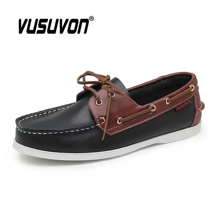 Chaussures bateau pour hommes en cuir de vache véritable