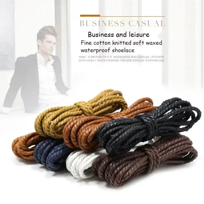 Lacets de chaussures cirés pour femmes en cuir épais de Style britannique, bottes rondes noires pour hommes, lacets fins en coton et lin