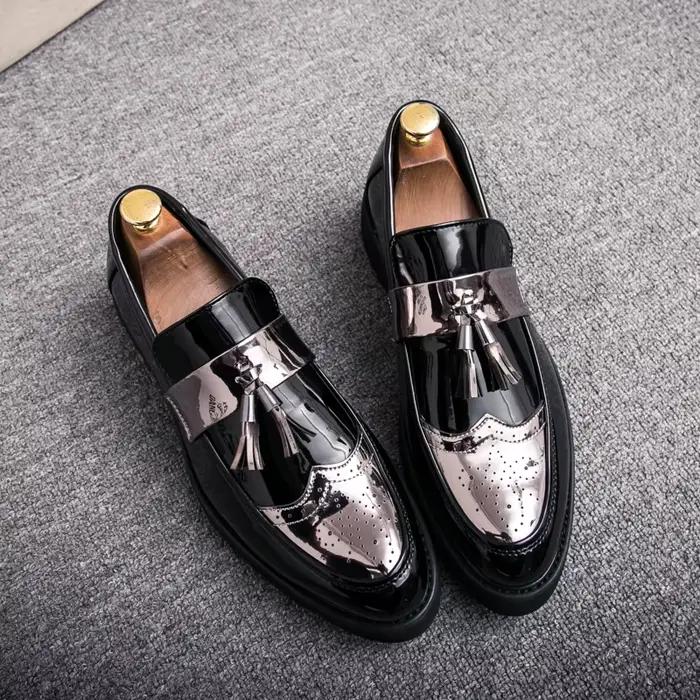 Mode doré hommes décontracté sans lacet gland brevet mocassins fond épais ascenseur chaussures