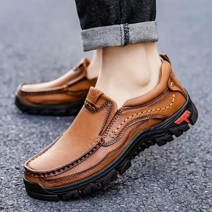 Chaussures de marque pour hommes, chaussures décontractées en cuir véritable de haute qualité, chaussures plates confortables pour hommes d'affaires, chaussures de travail en plein air pour hommes