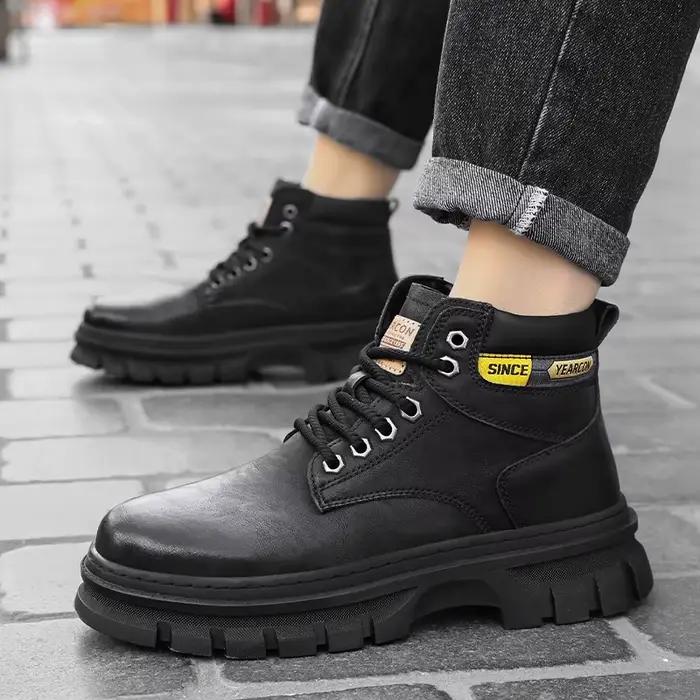Bottes décontractées britanniques pour hommes, quatre saisons, à tige haute, semelle souple, antidérapantes, confortables, chaussures de marche en plein air, mode jeunesse, bottes de travail Joker