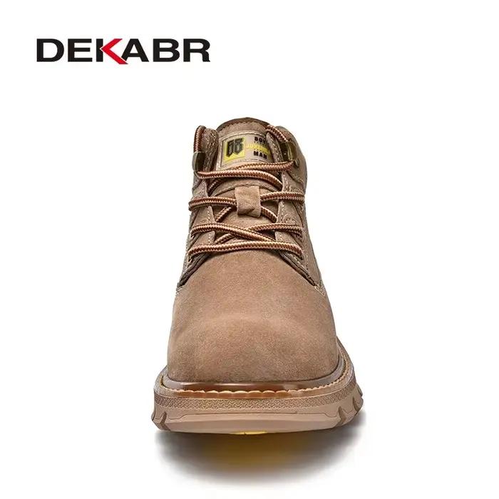 Bottes en cuir véritable DEKABR pour hommes, style britannique, confortables, résistantes à l'eau, bottes classiques pour l'automne et l'hiver, idéales pour les randonnées en plein air