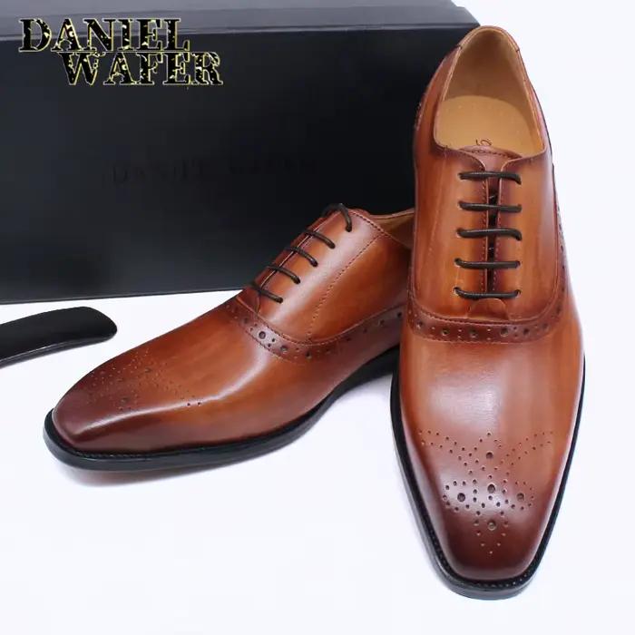 Chaussures Oxford à lacets en cuir véritable pour hommes