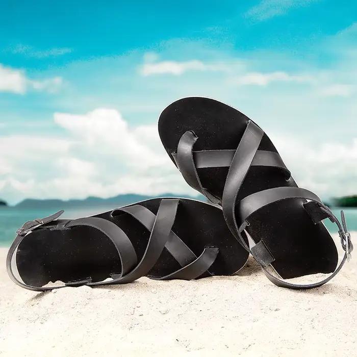Été hommes mode Rome en cuir véritable sandales ceinture conception bout ouvert sandales homme Simple chaussures plates décontractées respirant Sandalias