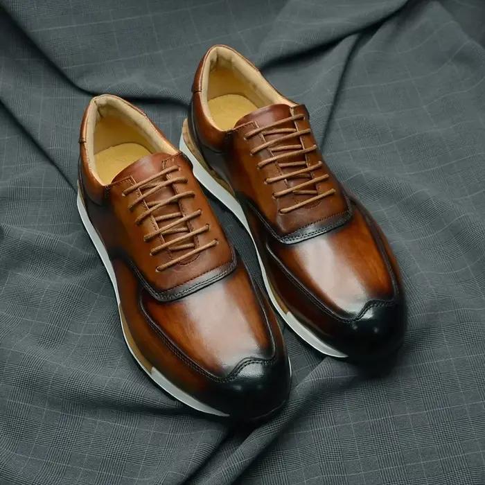 Baskets Décontractées en Cuir Véritable pour Hommes Occasions Spéciales Automne Hiver Mode Européenne