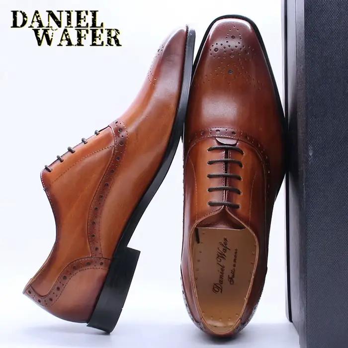 Chaussures Oxford à lacets en cuir véritable pour hommes