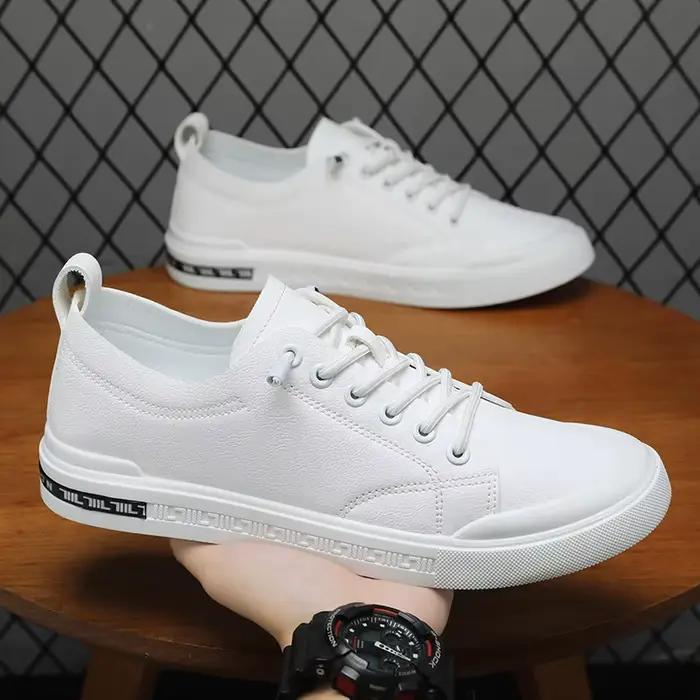 Baskets basses décontractées en similicuir blanc pour hommes