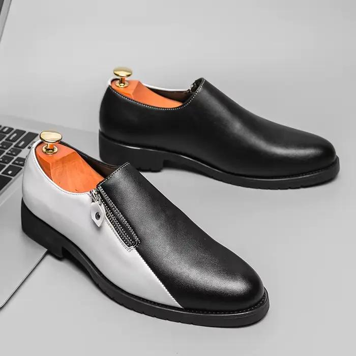 Chaussures habillées en cuir noir et blanc pour hommes