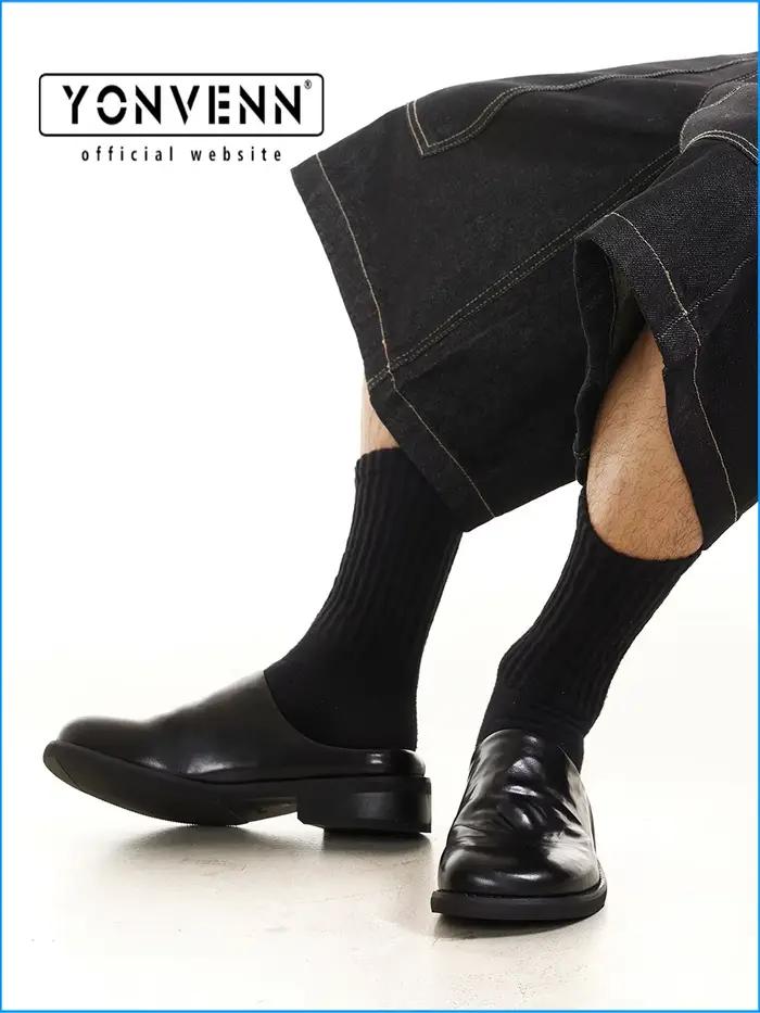 Pantoufles Birken chaussures pour hommes en cuir de vache lavé à l'avant plat demi-sandales à semelles épaisses
