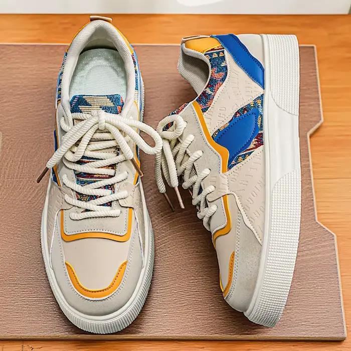 Baskets plateforme vintage pour hommes - Chaussures décontractées basses à imprimé tribal ethnique