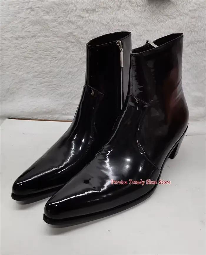 Bottes Chelsea en cuir verni noir pour hommes
