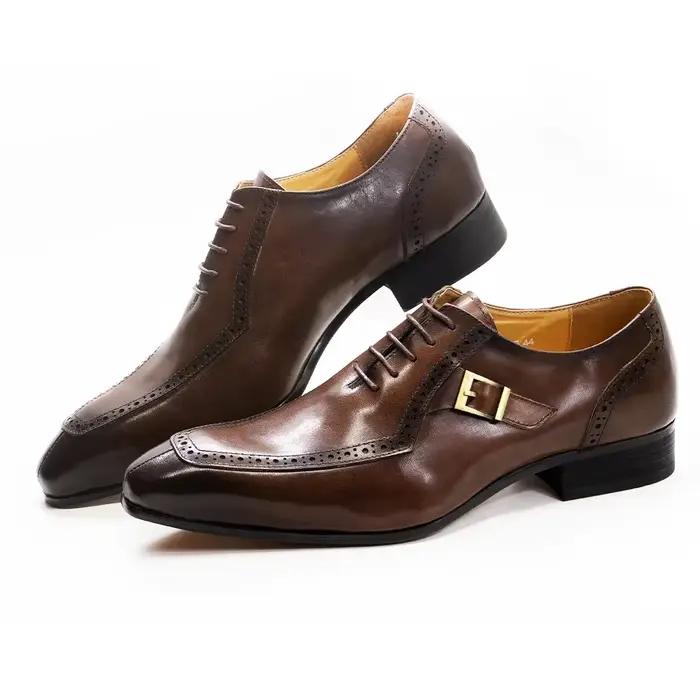 Chaussures provoqué pointues en cuir véritable pour hommes