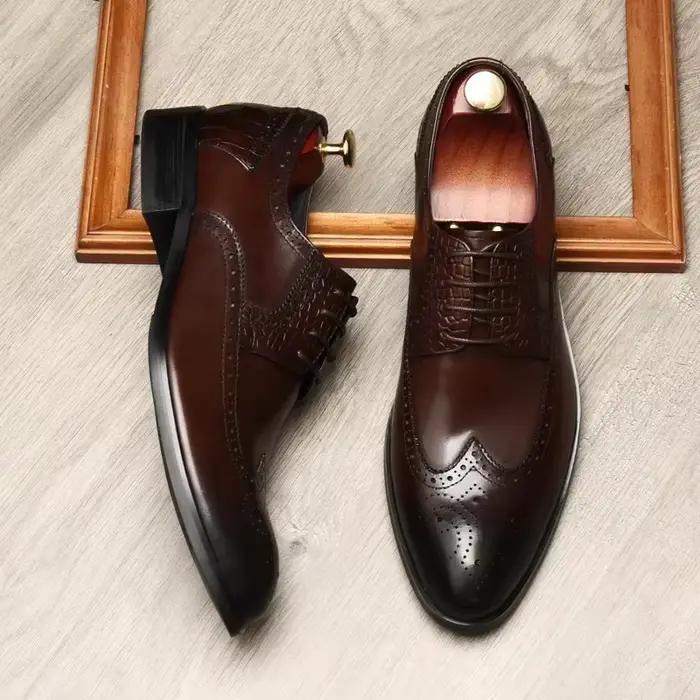 Chaussure formelle homme, à lacets anglais, respirante, en peau de vache. Bullock, pour le travail, taille 46, chaussures de mariage