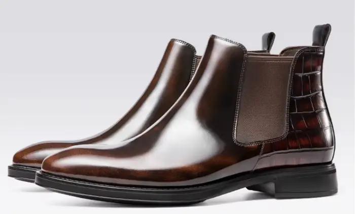 Bottes montantes pour hommes, faites à la main, en cuir lisse et brillant, Design tubulaire, chaussures en cuir véritable, chaussures de Style européen pour hommes