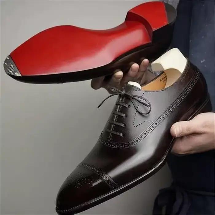 Oxfords hommes chaussures semelle rouge mode affaires décontracté fête Banquet quotidien rétro sculpté à lacets