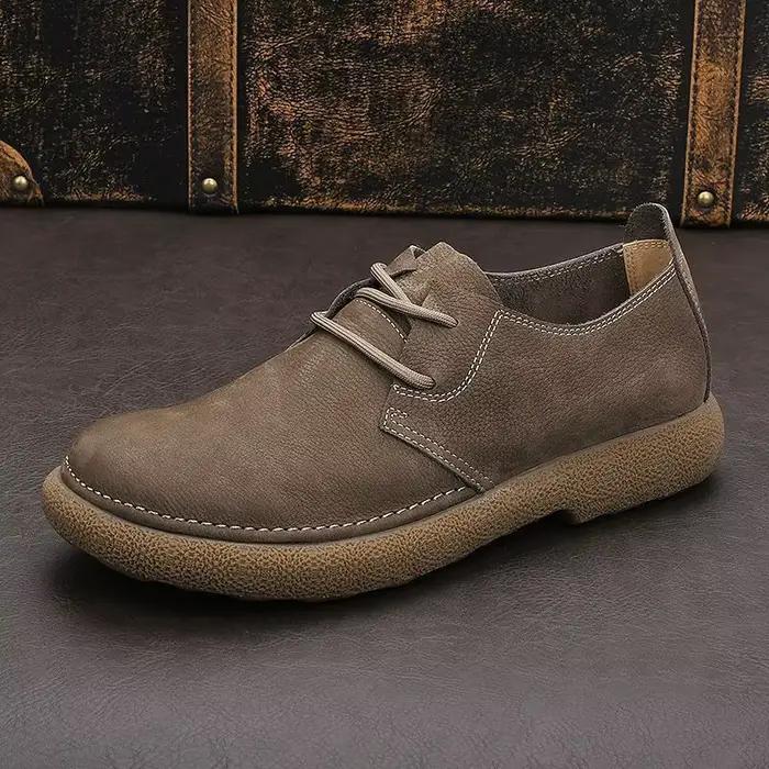 Chaussures décontractées vintage en daim homme mocassins à enfiler semelle caoutchouc souple respirantes kaki gris pour hommes printemps automne