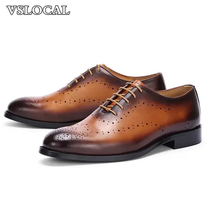 Chaussures en cuir à lacets pour hommes, chaussures Oxford formelles, Parker pointu, marron, robe décontractée, mariage, affaires, luxe