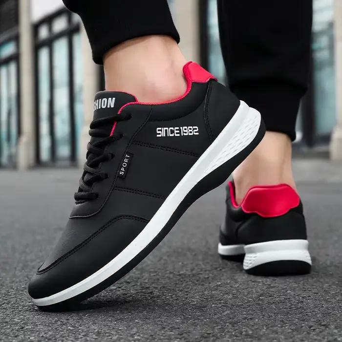 Nouveaux hommes chaussures de sport course formation confortable dessus en cuir à lacets