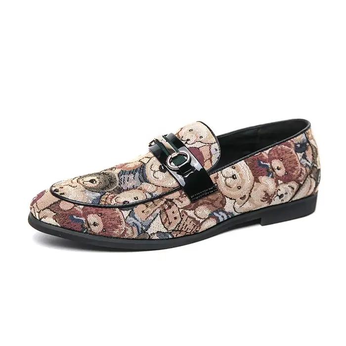 Luxe ours imprimer hommes mocassins marque concepteur mocassin homme brodé appartements décontracté sans lacet