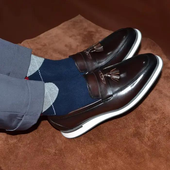 XEBOS hommes à la main en cuir véritable gland Penny mocassins noir marron chaussures plates automne décontracté