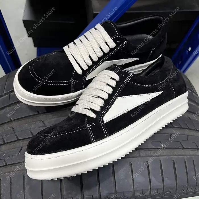 Chaussures décontractées d'extérieur hommes en cuir véritable daim noir 2025 nouvelle semelle épaisse à lacets ombre foncée Ro Hip-hop rue femmes baskets plates