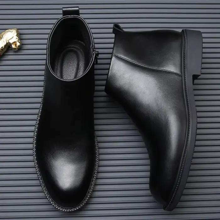 Bottes Chelsea pour homme en cuir fendu bout rond polyvalentes printemps automne confortables hautes élégantes occassions multiples