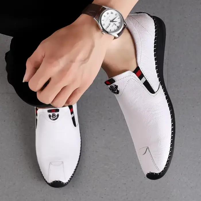 Mocassins plats en cuir véritable pour hommes, chaussures décontractées à pois Harajuku, confort, respirants, pour homme, printemps/automne, occasions spéciales