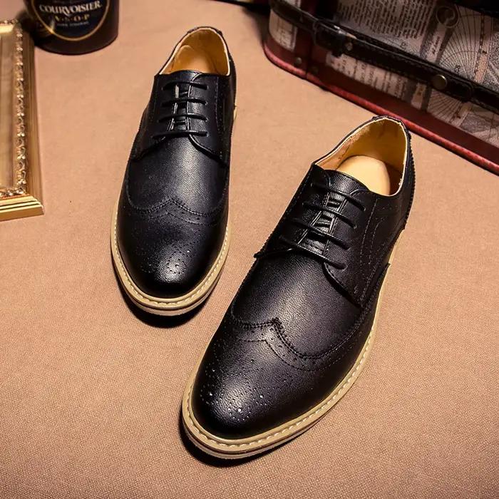 Chaussures Oxford pointues à lacets en cuir pour hommes