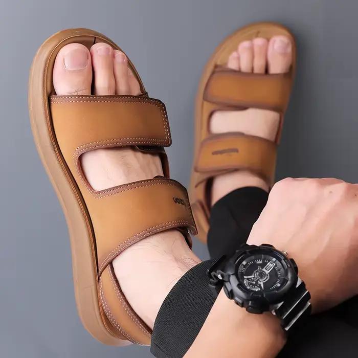 Sandales en cuir pour hommes 2026 – Tongs décontractées antidérapantes pour l'extérieur