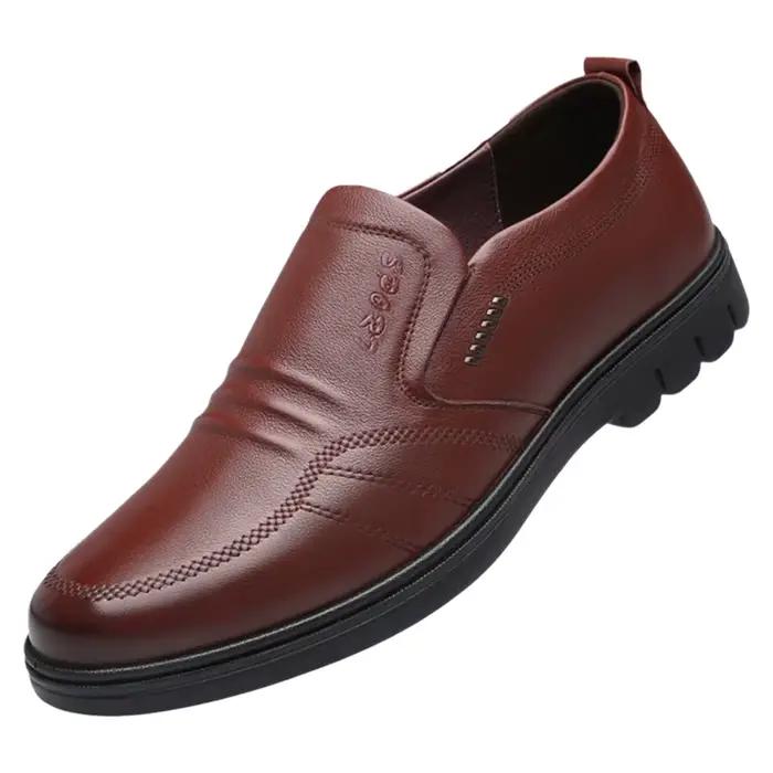 Chaussures d'affaires pour hommes en cuir souple, confortables, à enfiler, décontractées, respirantes, antidérapantes, à talon plat, bout rond, semelle extérieure en EVA