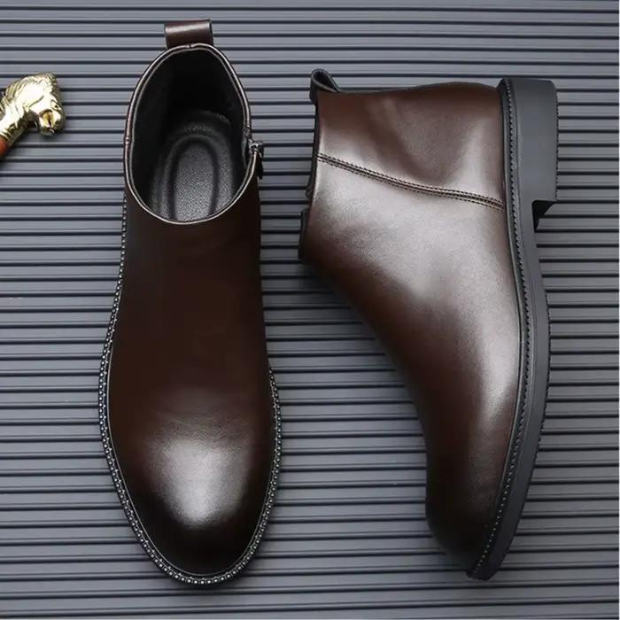 Bottes Chelsea pour homme en cuir fendu bout rond polyvalentes printemps automne confortables hautes élégantes occassions multiples