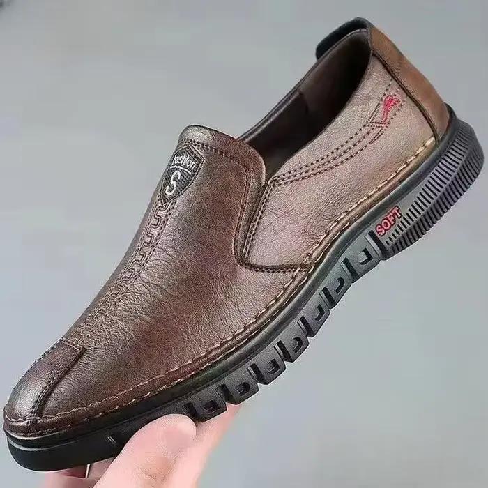 Chaussures en cuir pour hommes mocassins souples antidérapants respirant