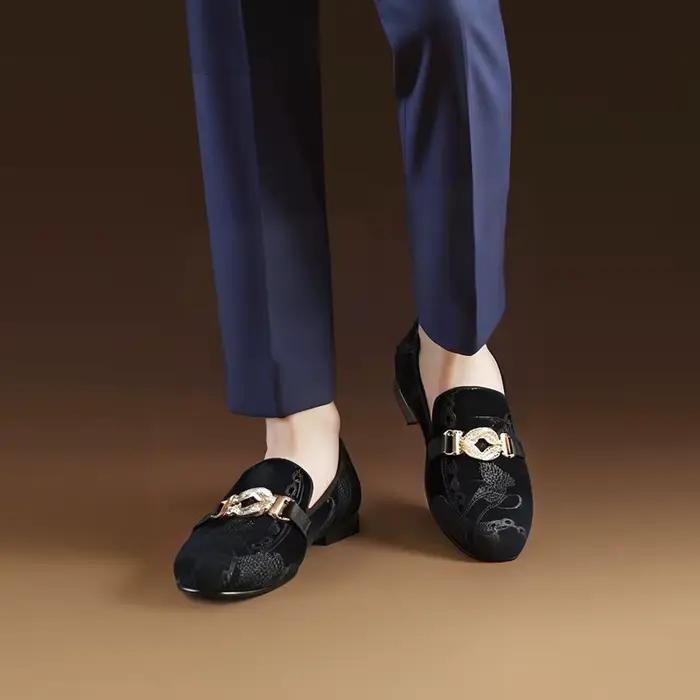 Piergitar-Mocassin en velours imprimé cachemire pour homme