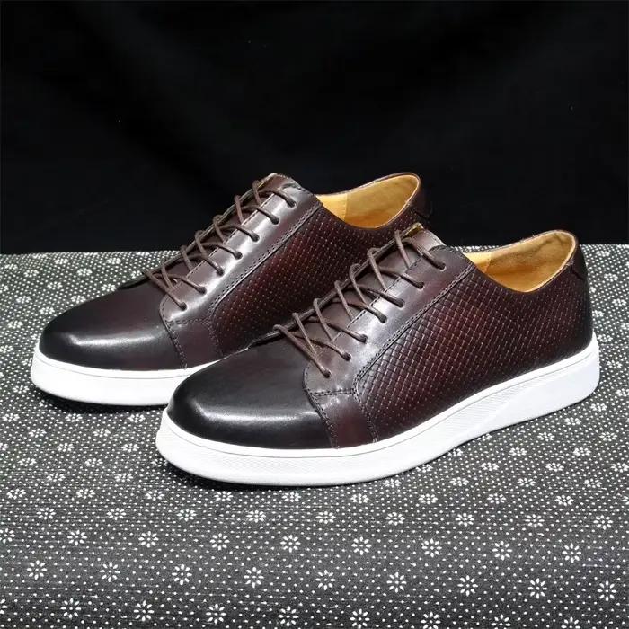 Derby classique pour hommes chaussures décontractées vache en cuir véritable à lacets confortable conduite baskets plat 