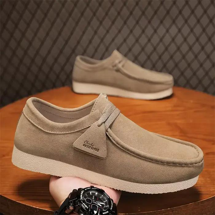 Mocassins pour hommes à bout large, en daim, avec ornement en dentelle, semelle intermédiaire plateforme, pour la ville et la marche