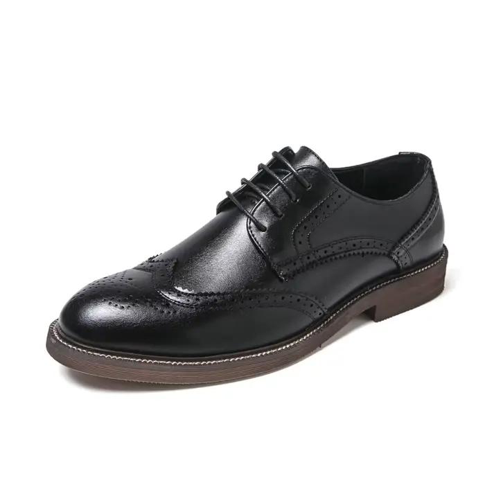Chaussures Oxford à bout aile en cuir gris faites à la main pour hommes