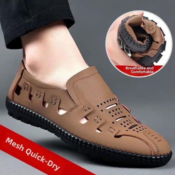 Chaussures décontractées pour hommes, respirantes, en maille, en cuir, légères, à semelle souple, style mocassins, nouvelle collection printemps-été