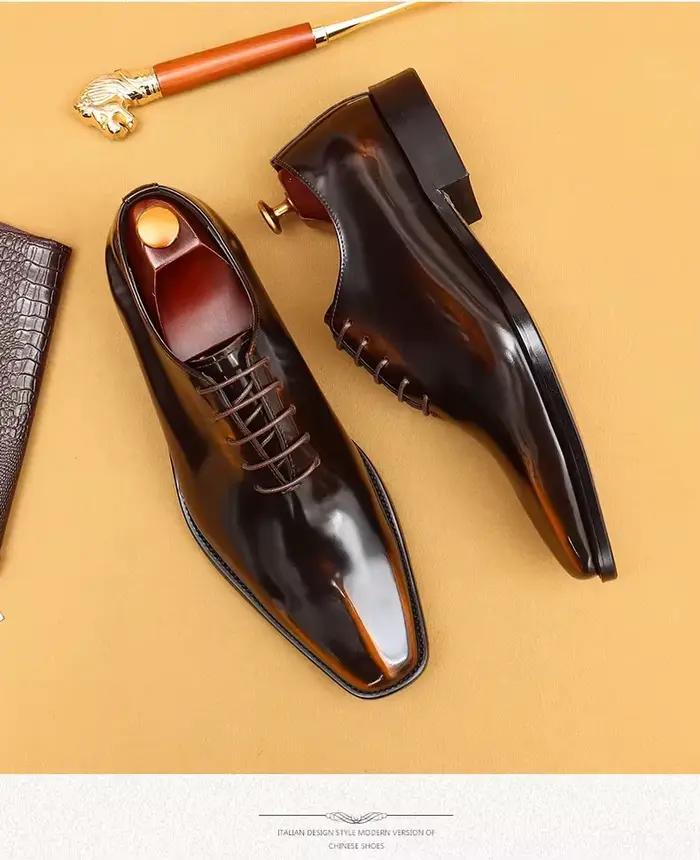 Derby – chaussures de mariage en cuir verni brillant pour hommes