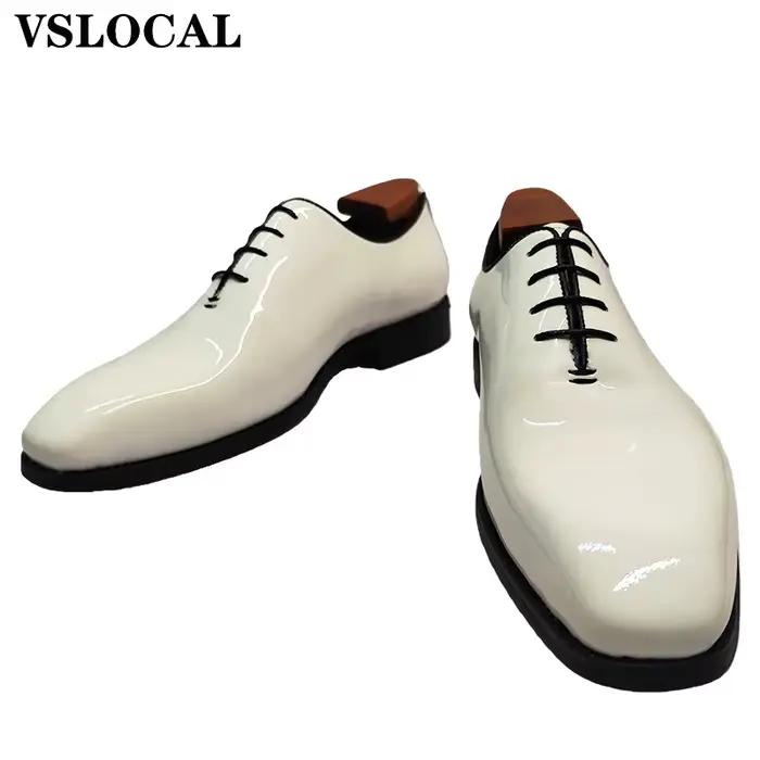 Hommes de luxe Oxford chaussures à lacets polissage en cuir véritable décontracté hommes chaussures habillées blanc mariage Banquet chaussures de fête homme