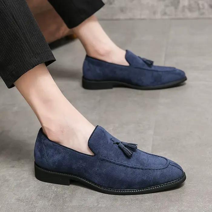 Nouveau Designer britannique daim cuir gland chaussures décontractées pour hommes violet bleu marron mocassins mariage bal retour fête chaussures