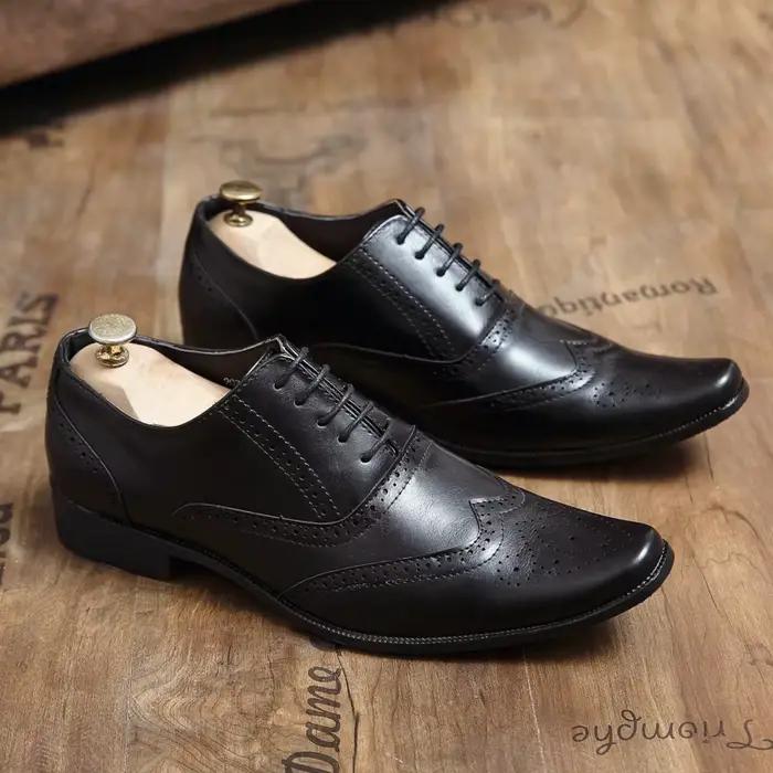 Chaussures habillées de luxe pour hommes de haute qualité en cuir richelieu bout d'aile Oxford noir marron à lacets