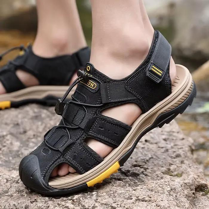 Sandales d'été en cuir véritable pour hommes, chaussures décontractées d'extérieur, chaussures de plage romaines